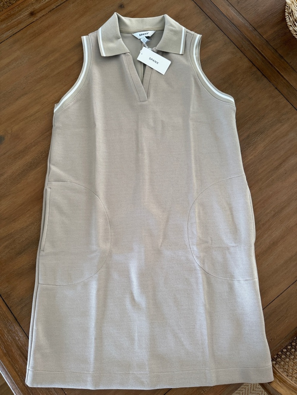 SPANX Beige Sleeveless Polo Dress with White Trim